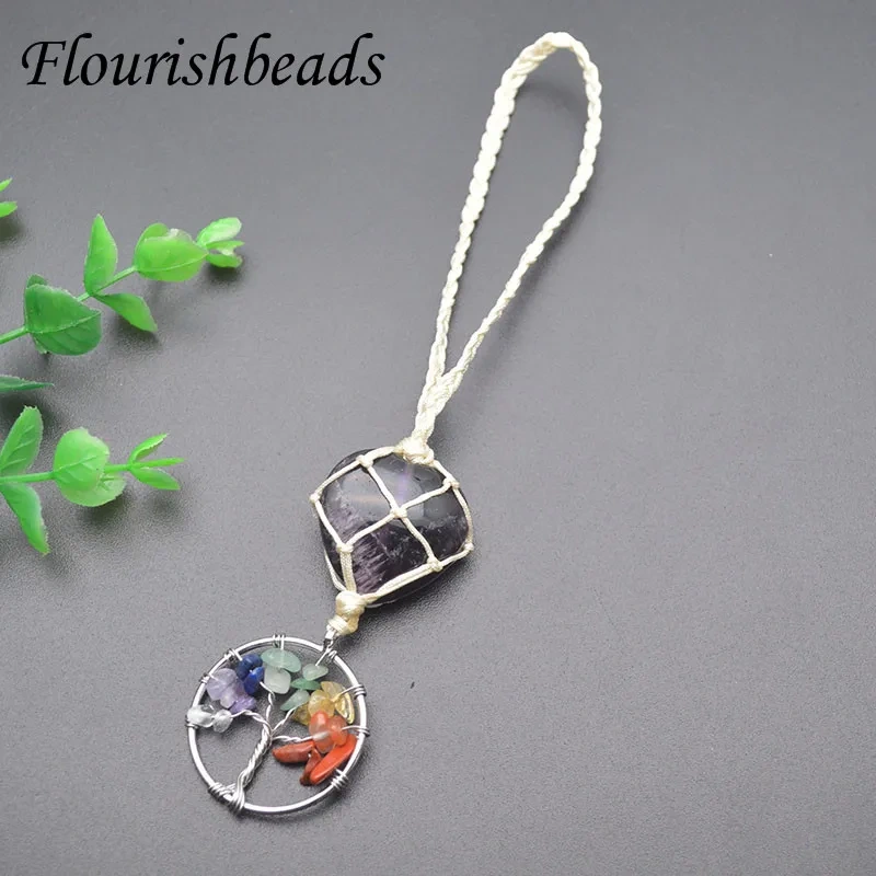 Natural Stone Crystal Tree Life Chakra Pendant Charms for Mobile Phone Decora  Jewelry for Women Men 2pcs/lot