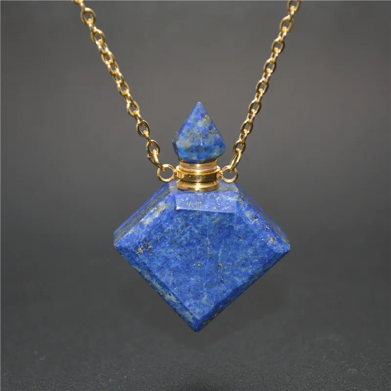 Unique Faceted Perfume Bottle Pendant Natural Gemstone Essential Oils Perfume Bottle Pendant Necklace Fine Jewelry Women Gift