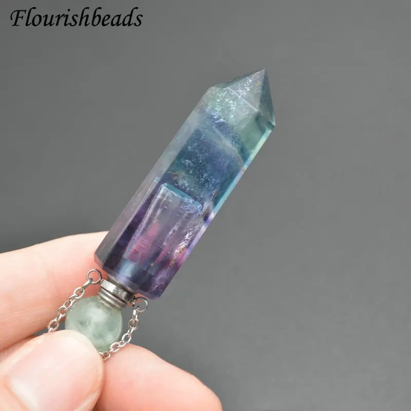 Faceted Point Perfume Bottle Pendant Natural Gemstone Essential Oils Perfume Bottle Pendant Necklace Fine Jewelry Women Gift