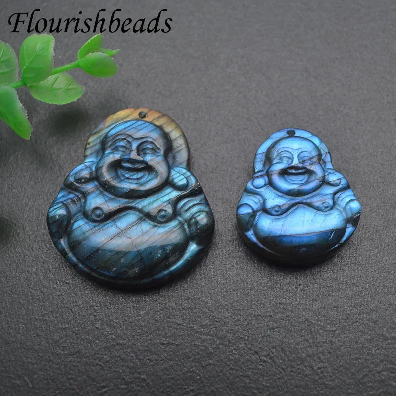1pc Shiny Natural Labradorite Carved  Buddha Shape Gemstone Pendant for Man Woman Necklace Jewelry Making