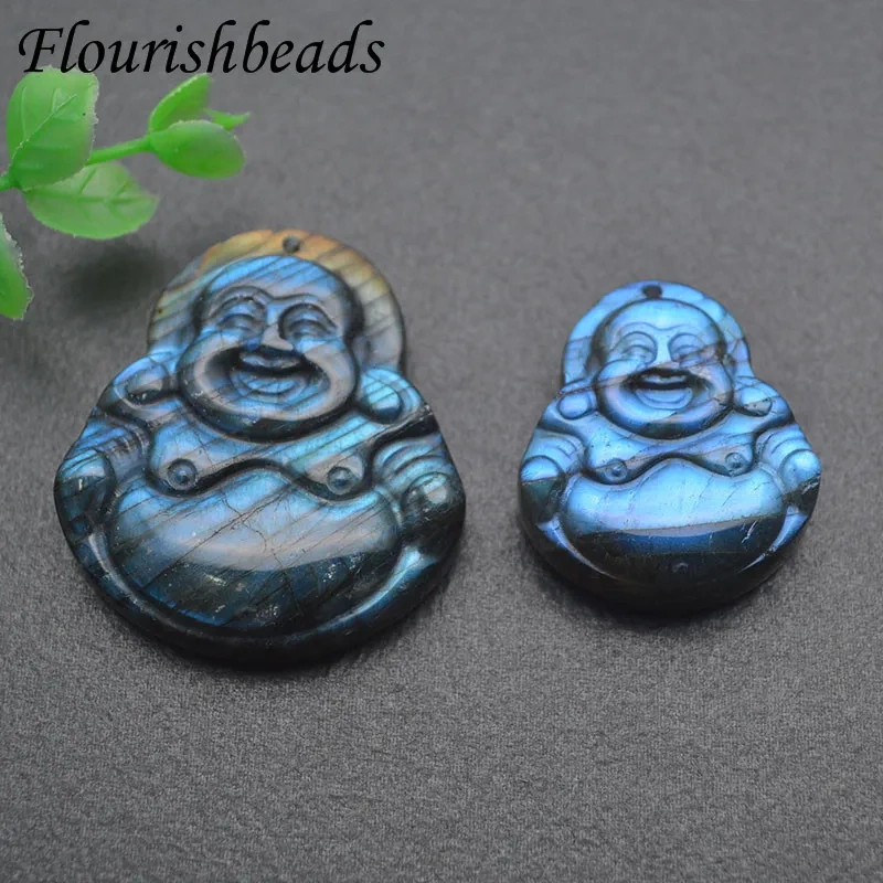 1pc Shiny Natural Labradorite Carved  Buddha Shape Gemstone Pendant for Man Woman Necklace Jewelry Making