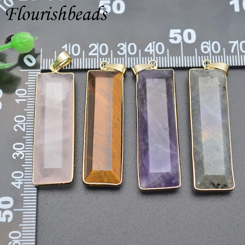 Natural Stone Stone Quartz Pendants Necklace Rectangle Tiger Eye Amethyst Charms for Jewelry DIY Gift 5pcs/lot