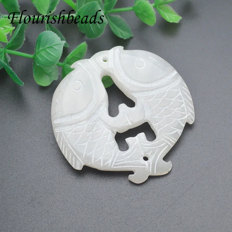 5-10pcs Natural Hsiuyen Xiu Jade Carve Double Fish Pendant for Woman DIY Handmade Lucky Gemstone Pendant Jewelry Necklace