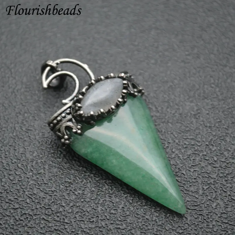 Cool Wolf Teeth Shape Natural Gemstone Pendant Fit Necklace Vintage Jewelry DIY Stuff Tiger Eye / Lapis / Agate / Crystal