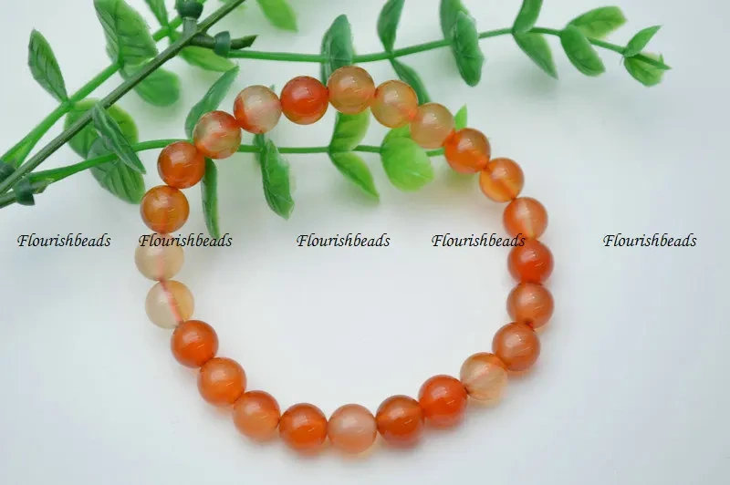 8mm Natural Red Carnelian Agate Stone Round Beads Elastic Line Beaded Bracelets Woman Jewelry