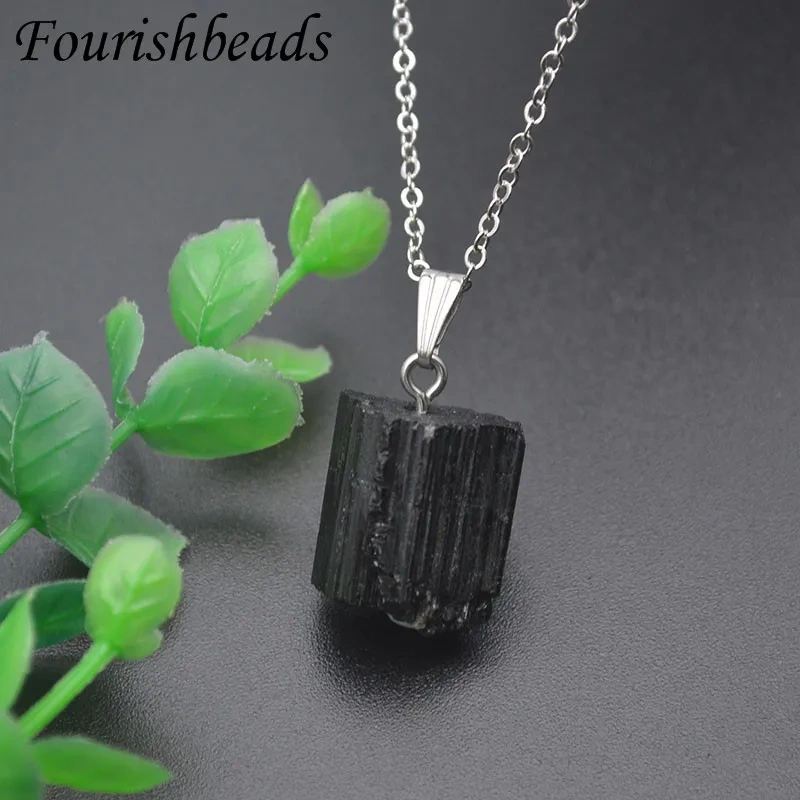 Natural Stone Black Tourmaline Raw Stone Pendant Necklace Healing Crystal Quartz Jewelry Gift 1pc
