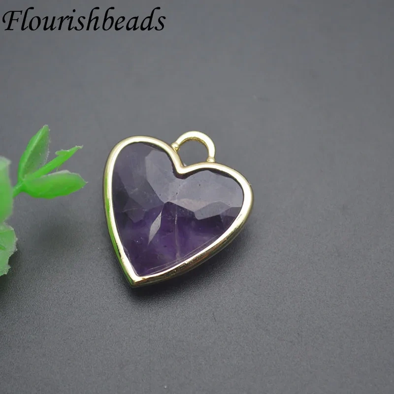 Gold Plated Natural Rose Quartz Amethyst Crystal Heart Shape Pendant Reiki Forever Love Charms Fashion Jewelry