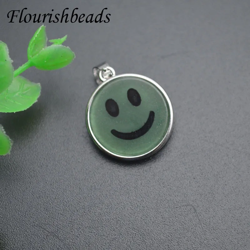 15mm Cute Smiley Round Natural Stone Pendants Lipis Amethyst Charms for DIY Necklace Jewelry Making Accessories 5pcs/lot