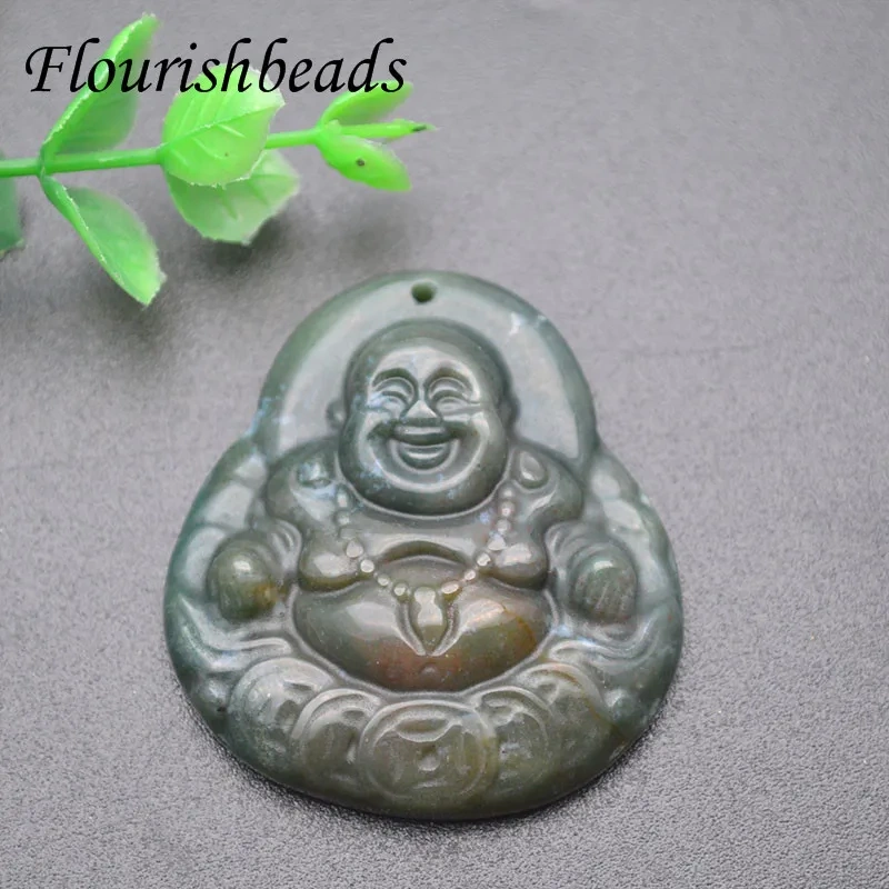 40x45mm Luxury Maitreya Buddha Natural India Agate Pendant Chinese Hand-carved Charm for Necklace Jewelry Making