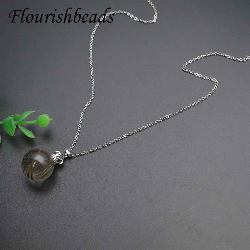 High Quality Natural Gold Hair Quartz Pendant Link Chain Necklace for Reiki Crystal Energy Women Jewelry Gift