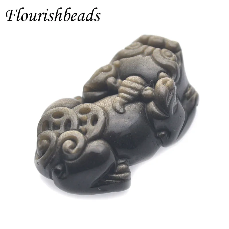 Natural Gold Obsidian Money Pixiu Pendant DIY Jewelry Necklace Fashion Accessories Hand-Carved Man Woman Luck Amulet Gifts