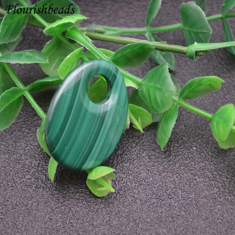 25x33mm Natural Malachite Gemstone Big Hole Oval Egg Shape Pendants Necklace Materials Classic Jewelry Party Gift DIY Stuff