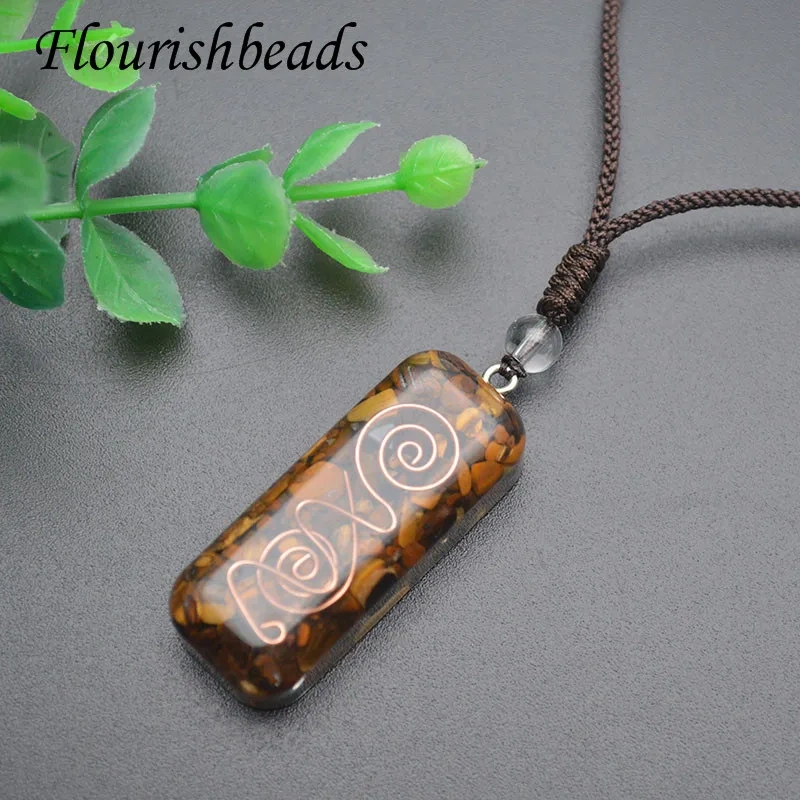 5pcs/lot 16x42mm Natural Stone Crystal Chips Beads Inside Resin Pendant Necklace for Jewelry Gift