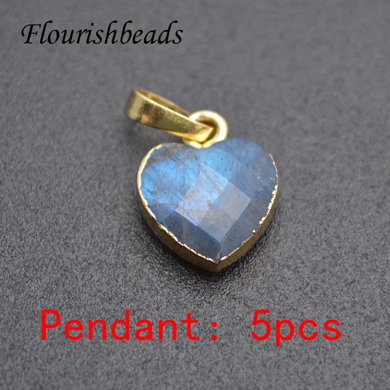 Cute Natural Gemstone Faceted Heart Shape Pendant Amazonite Labradorite Amethyst Healing Crystal Necklace Women Men Jewelry