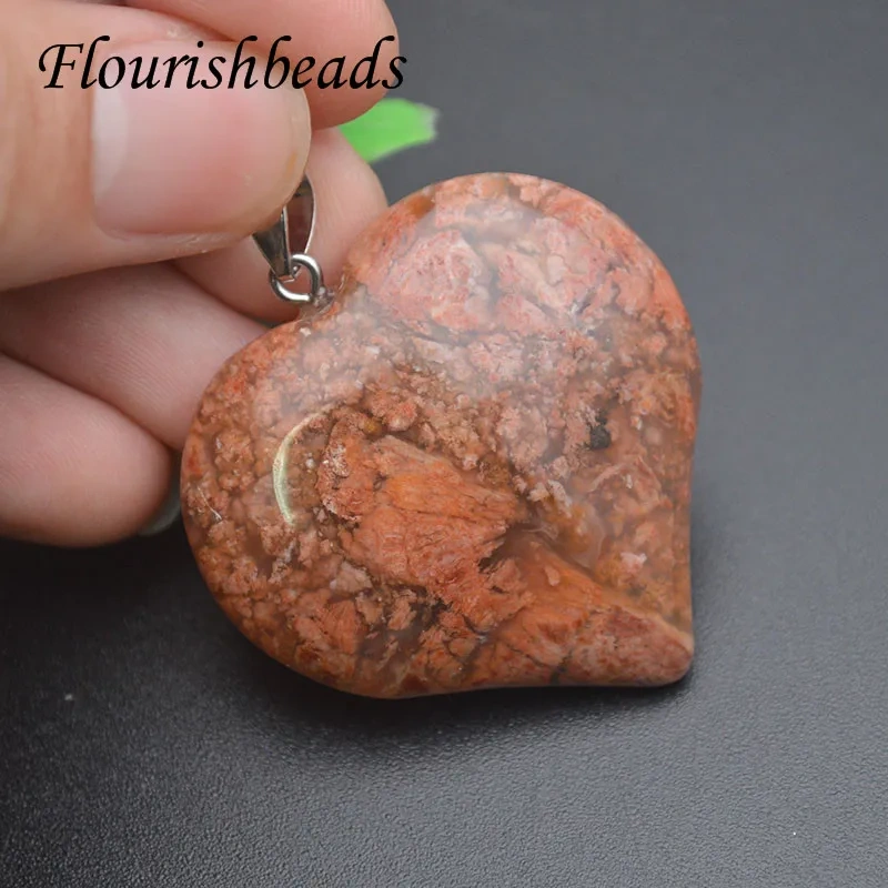 40x45mm Natural Stone Crystal Amethyst Green Aventurine Rose Quartz Tiger Eye Heart Shape Pendant DIY Necklace Accessories