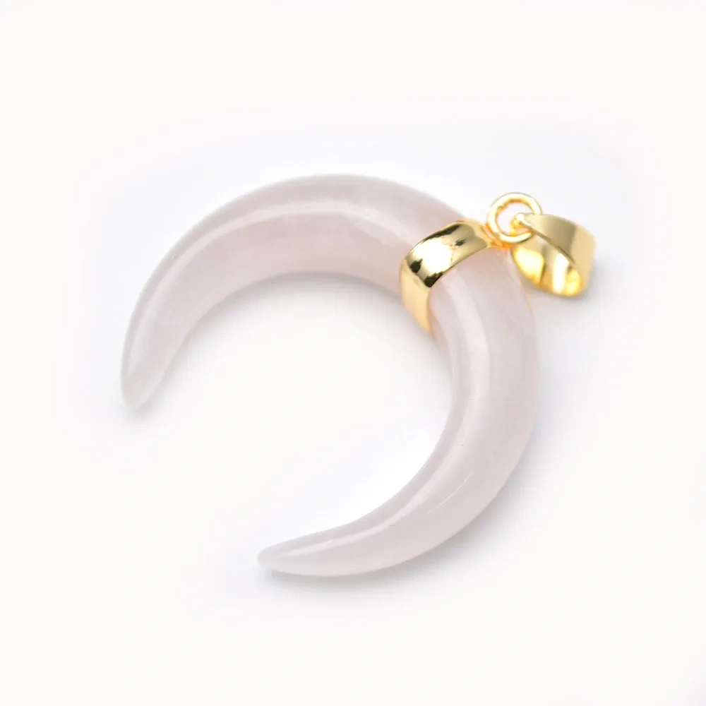 Wholesale Natural Rose Quartz / Amethyst Horn Moon Shape Gemstone Pendants Jewlery Making Supplies 5pc Per Lot Crystal healing