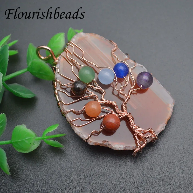 Big Size Life Tree Rose Quartzs Citrine Amethyst  Crystal Necklace Pendant Amulet 7 Chakra Wire Wrapped Women Jewelry