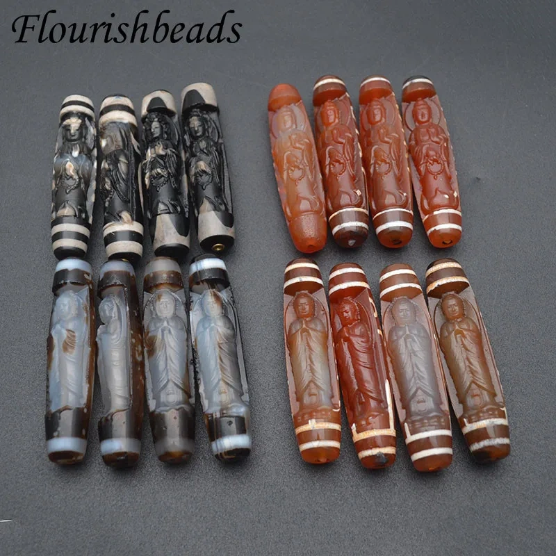 1-3pcs/lot Natural Agate Carved Guanyin Shape Vintage Pendant Tibetan Dzi Beads for DIY  Jewelry Prayer Necklace