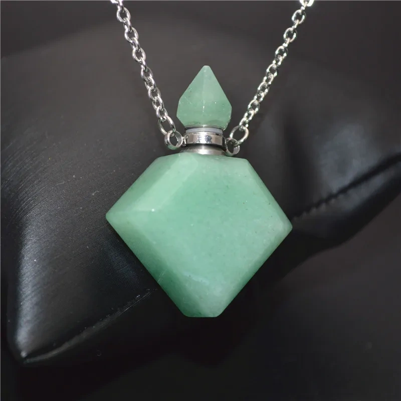 Unique Faceted Perfume Bottle Pendant Natural Gemstone Essential Oils Perfume Bottle Pendant Necklace Fine Jewelry Women Gift