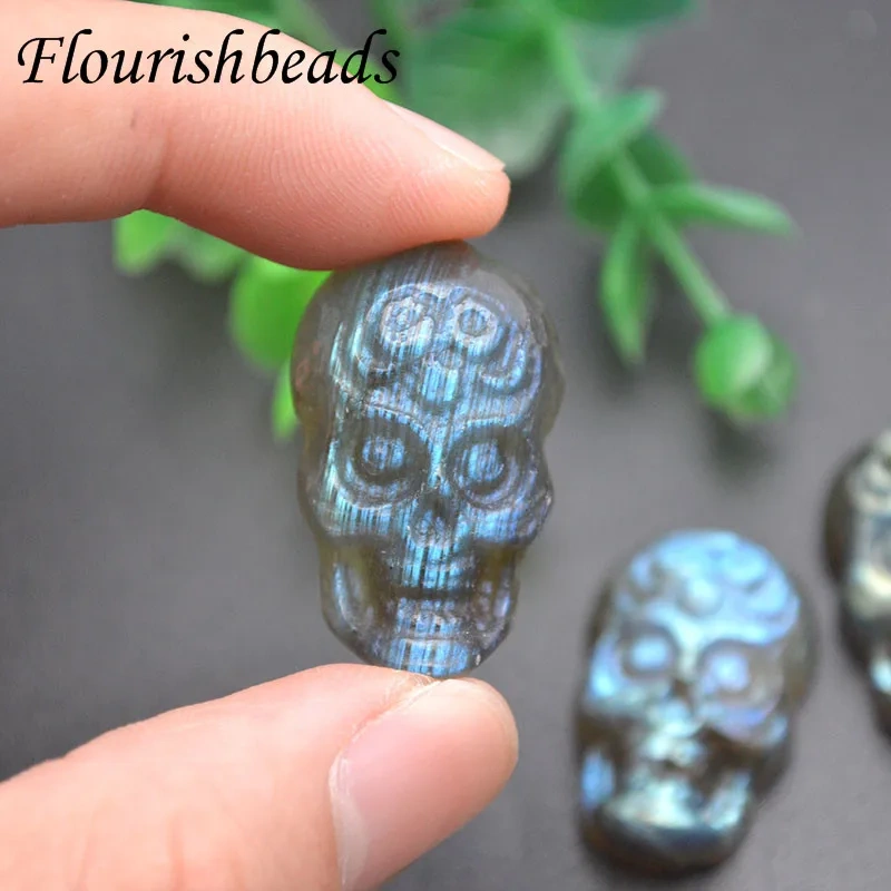 Natural Labradorite Stone Carved Skull Nonporous Pendant Cabochon Charms for Jewelry Necklaces Women Men Gift