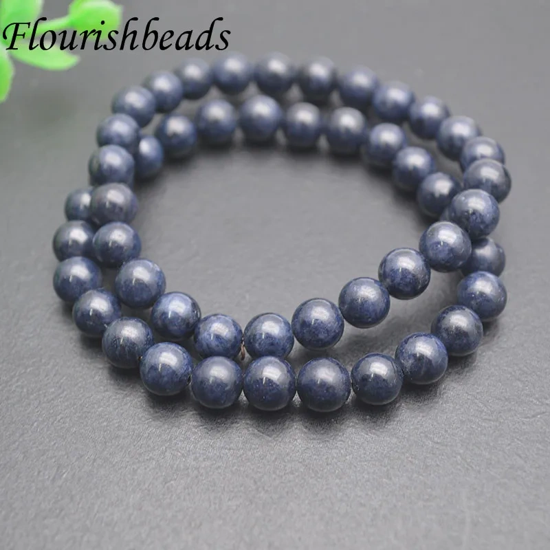 7.8~8mm Genuine Natural Blue Sapphire Gemstone Stretch Bracelet Crystal Round Beads Bracelet for Women Man
