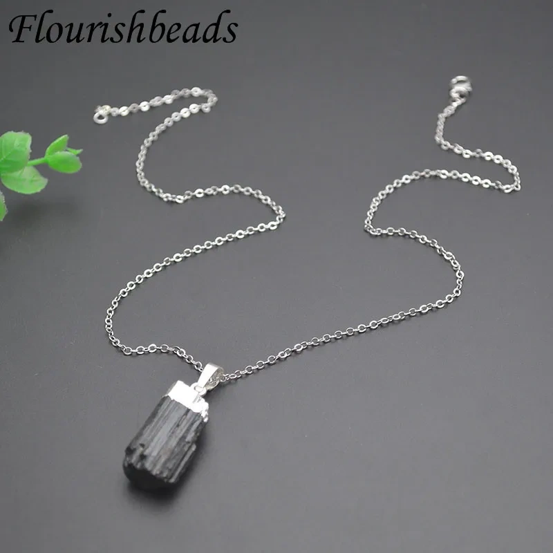 Wholesale 5pcs/lot  Irregular Raw Black Tourmaline Rough Pendant Necklace for Woman and Man Gift Fashion Jewelry