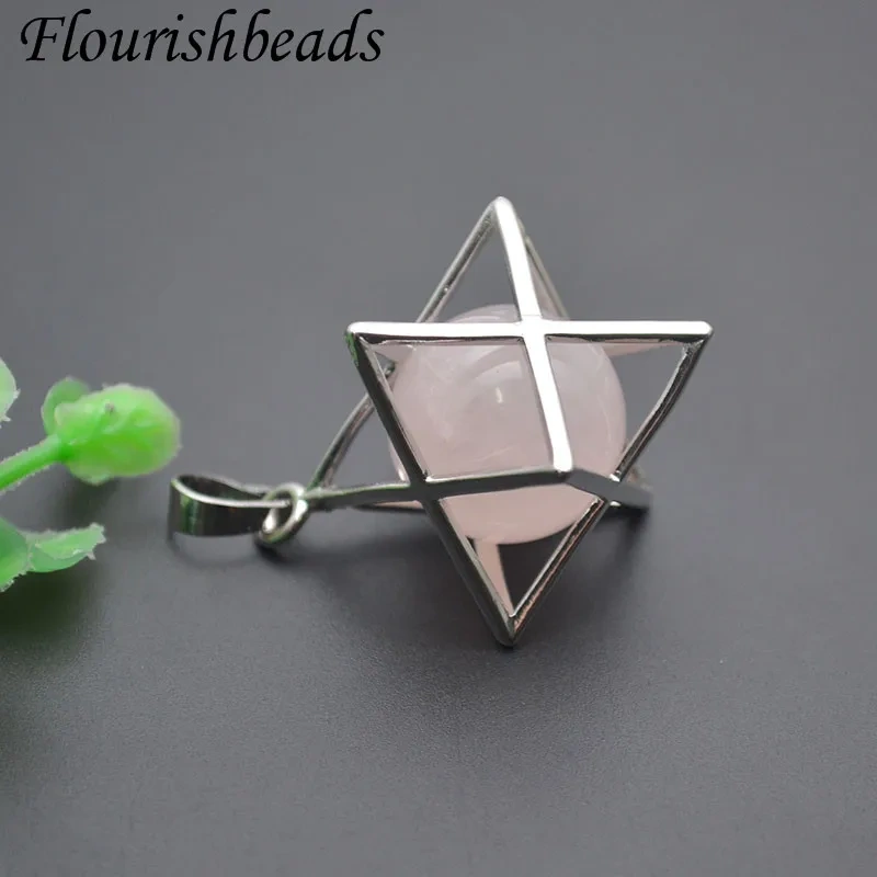 Natural Crystal Rose Quartz Round Beads Openwork Pendant for Men Women Healing Meditation Jewelry Gift