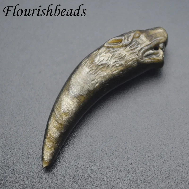 Jewelry Men Brave Pendant Natural Gold Obsidian Punk Wolf Tooth Pendant for DIY Necklace Trendy Healing Gift