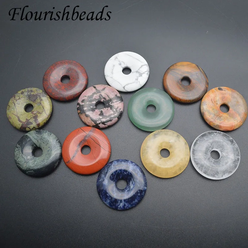 Big Size 40-50mm Natural Stone Round Crystal Agate Quartz Stone Exquisite Donut Pendant for Necklace  Jewelry Making