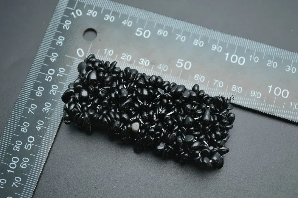 Natural Black Tourmaline Stone Chips Beads 35mm Width Wrapped Bracelets Fashion Party Jewelry Gift