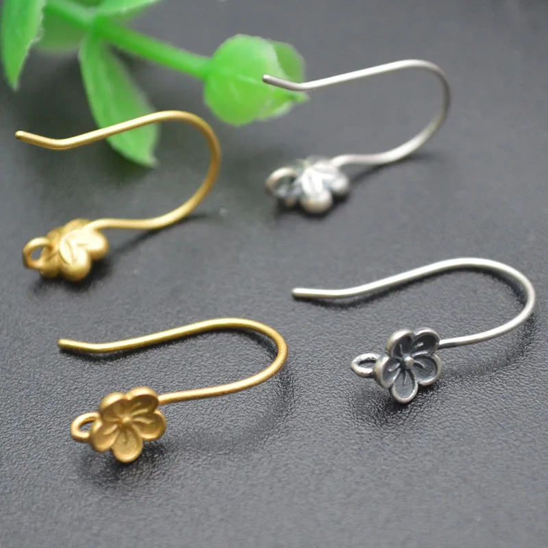 10pc S925 Silver Gold Gold Antique Silver Flower Earring Hooks Clasps Findings Earring Wires For Jewelry Making Supplies DIY