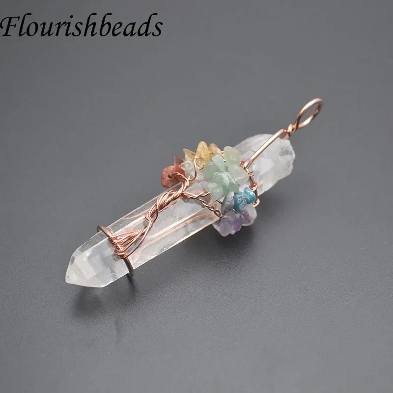 1pc Crystal Quartz Point Pillar Chakra Pendant Winding Tree of Life Pendants for Handmade DIY Necklace Jewelry