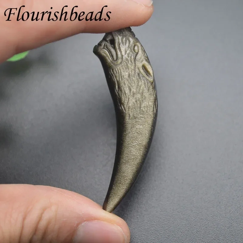 Jewelry Men Brave Pendant Natural Gold Obsidian Punk Wolf Tooth Pendant for DIY Necklace Trendy Healing Gift