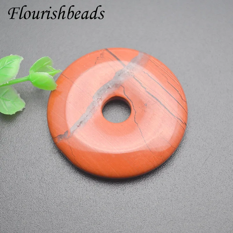 Big Size 40-50mm Natural Stone Round Crystal Agate Quartz Stone Exquisite Donut Pendant for Necklace  Jewelry Making