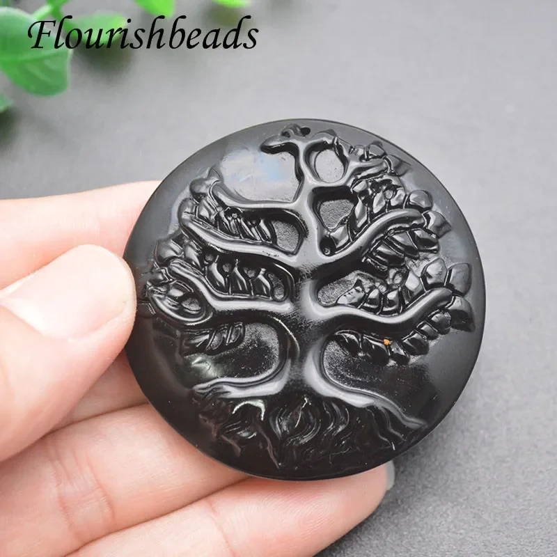 Natural Stone Black Obsidian Tree of Life Shape Pendant Men NecklacesMeditation Jewelry  1pcs
