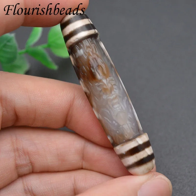 Vintage Natural Stone Tibetan Dzi Agates Stone Carved Dragon Head Pendant for Women Women Lucky Beads