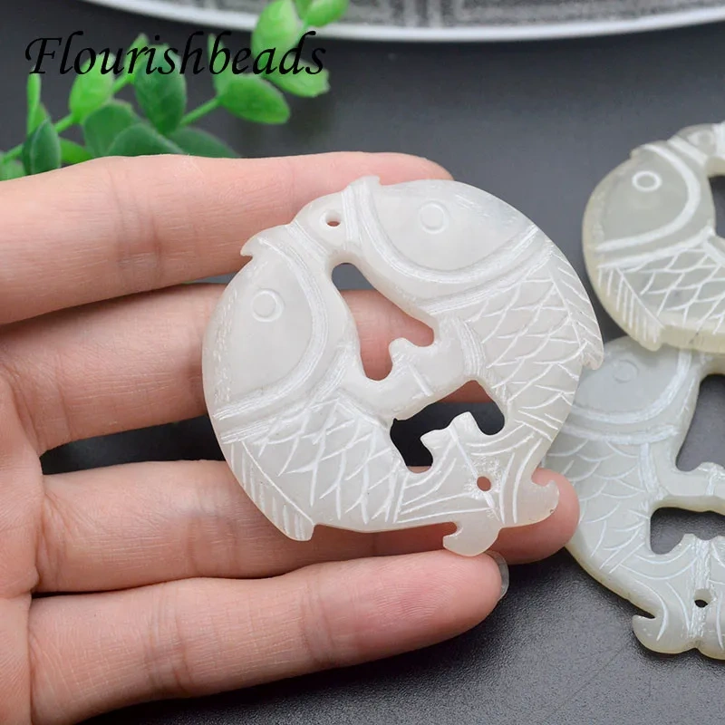 5-10pcs Natural Hsiuyen Xiu Jade Carve Double Fish Pendant for Woman DIY Handmade Lucky Gemstone Pendant Jewelry Necklace