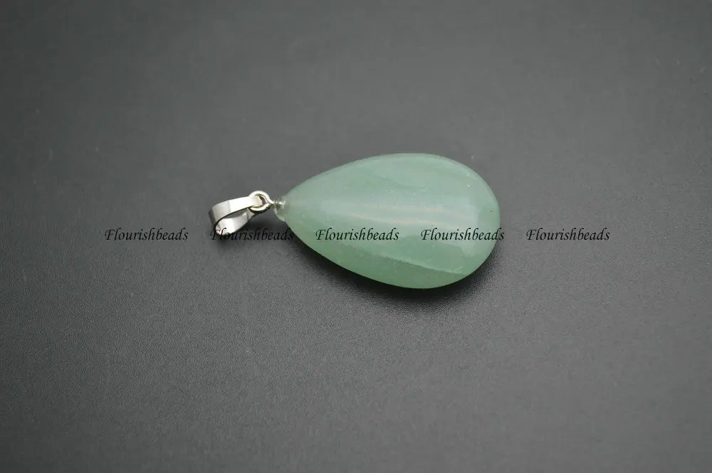 Natural Stone Flat Drop Pear Shape Pendants  ( Amethyst / Tiger Eye / Rose Quartz / Aventurine / Opal / Unakite / Black Agate)