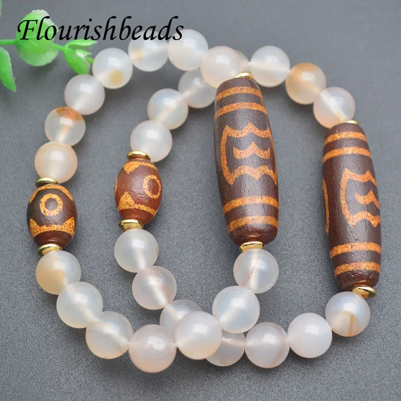 Tibetan Dzi Agates Stone Bracelet Charm Bracelet for Women Men Healing Jewelry Making