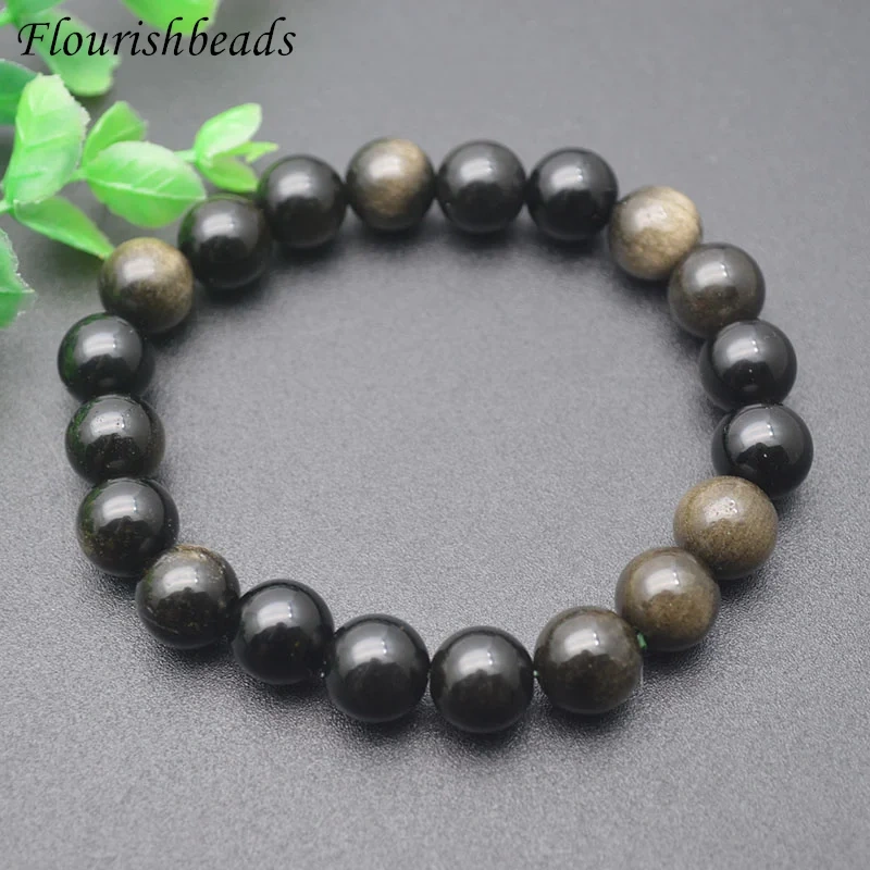 6-14mm Natural Stone Round Beads Gold Shean Obsidian Bracelet Men Women Classic Bracelet Yoga Energy  Lucky Jewelry Gifts