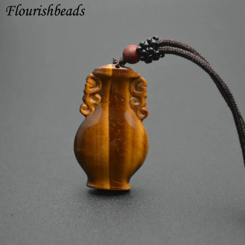 Unique Design Natural Tiger Eye Gemstone Vase Shape Pendants Necklace Adjustable Cord Jewelry Party Gift