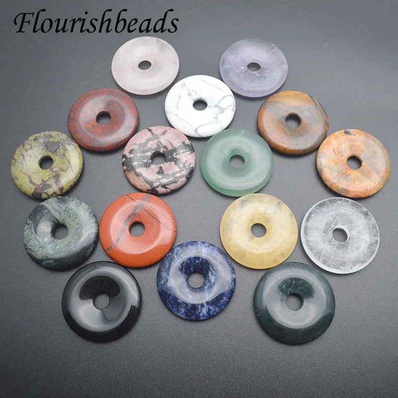 Big Size 40-50mm Natural Stone Round Crystal Agate Quartz Stone Exquisite Donut Pendant for Necklace  Jewelry Making