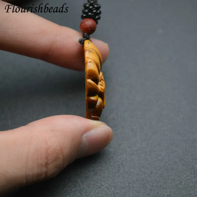 Popular Natural Tiger Eye Gemstone Nine-tailed Fox Shape Animal Pendants Necklace Unique Adjustable Cord Jewelry Party Gift