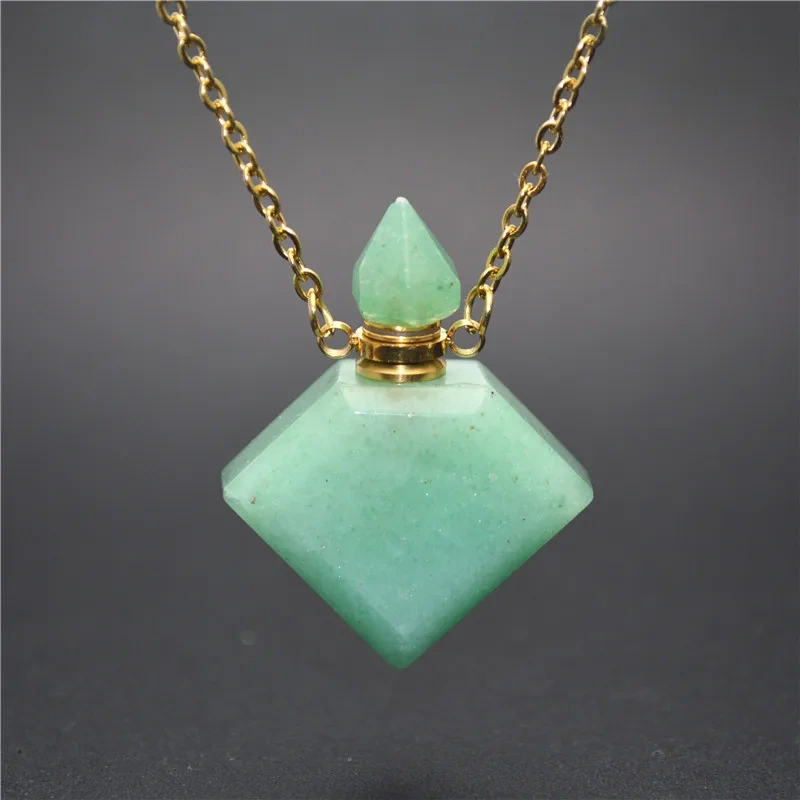 Unique Faceted Perfume Bottle Pendant Natural Gemstone Essential Oils Perfume Bottle Pendant Necklace Fine Jewelry Women Gift
