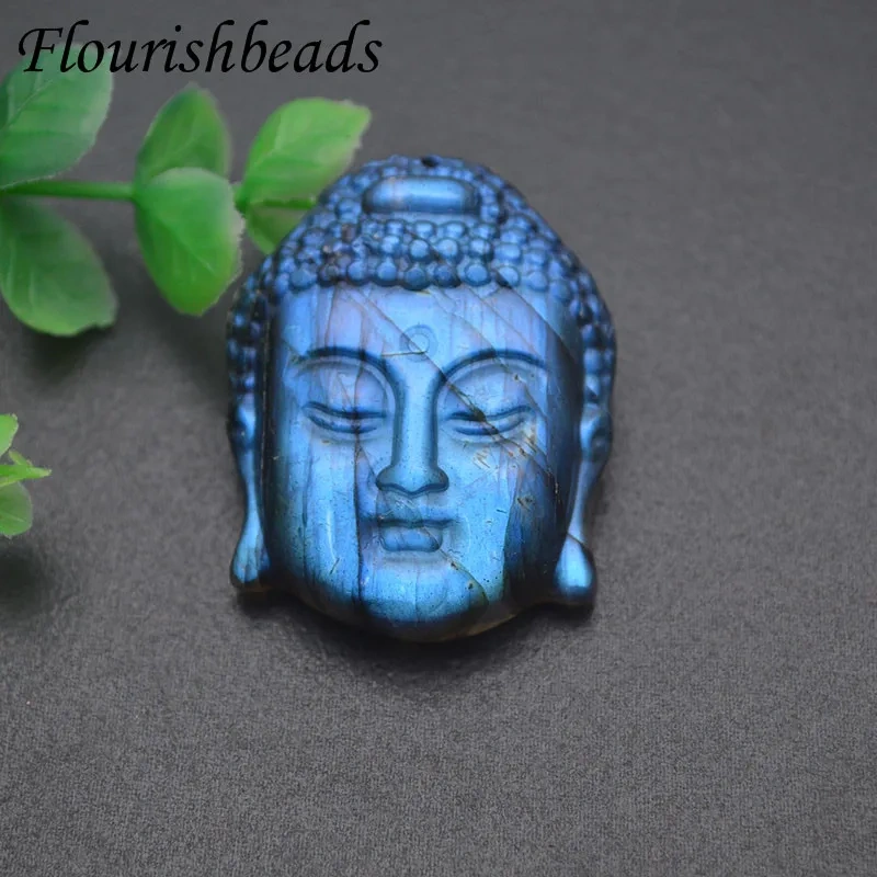 33x40mm Carved Natural Fluorite Buddha Head Pendant Religious Beliefs Lucky Accessories for DIY Jewelry Necklace