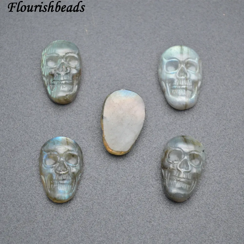 5pc Shiny Gem Natural Labradorite Skull Cabochon Pendant Fit Jewelry Making