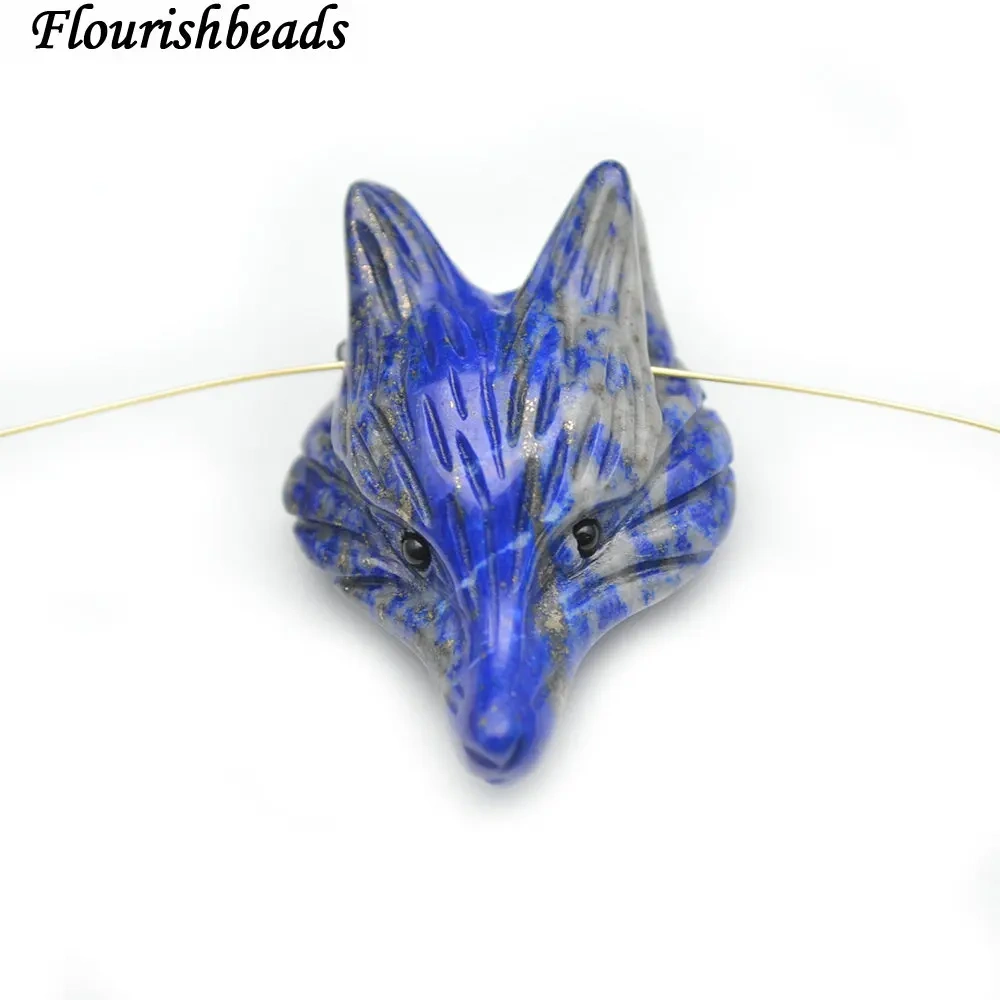 Natural Gemstone Carved Cute Fox Stone Animal Pendant Fit Necklace ( Amethyst / Lapis / Obsidian / African Blood / Unakite)