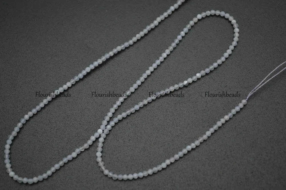 Wholesale Natural Blue Lance Agate 2mm Faceted Diamond Cutting Stone Round Loose Beads