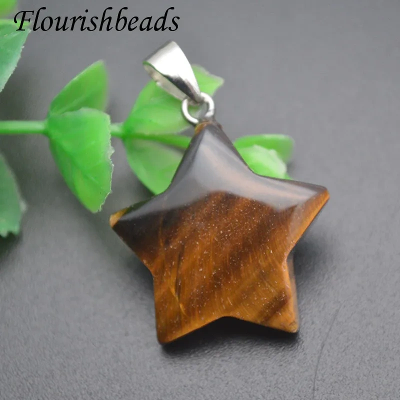 5pcs Trendy Natural Stone Crystal Rose Quartz Tiger Eye Gemstone Star Necklace Pendant for Women DIY Fine Jewelry
