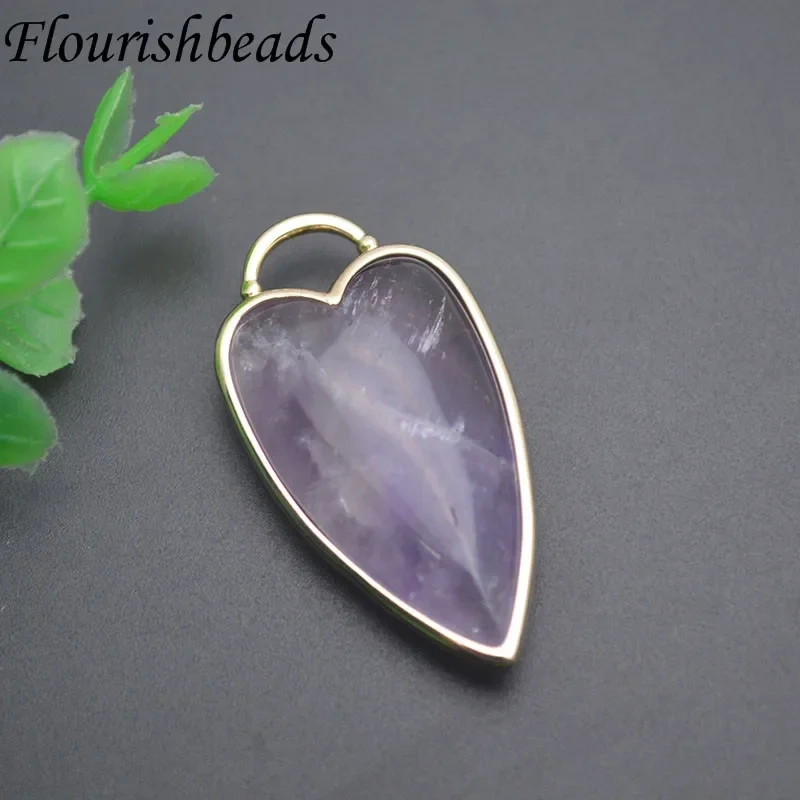 Natural Stone Crystal Rose Quartz Multicolor Love Heart Shape Amethyst Pendant Charms DIY Jewelry Necklace Accessories